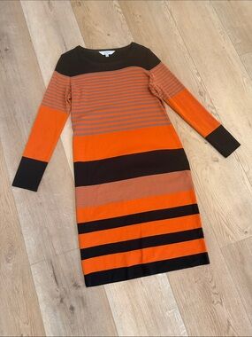 Misook Striped Orange & Black Knit Dress